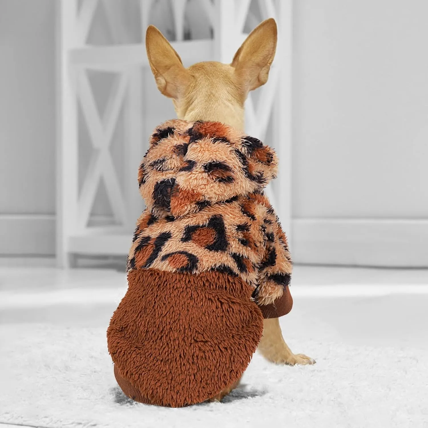 Fleece Dog Hoodie Clothes Pet Sweaters for Small Dogs, Winter Cute Warm Puppy Chihuahua Sweater, Pet Clothes for Chihuahua Yorkie Teacup, Cat Apparel (Leopard, XX-Small)
