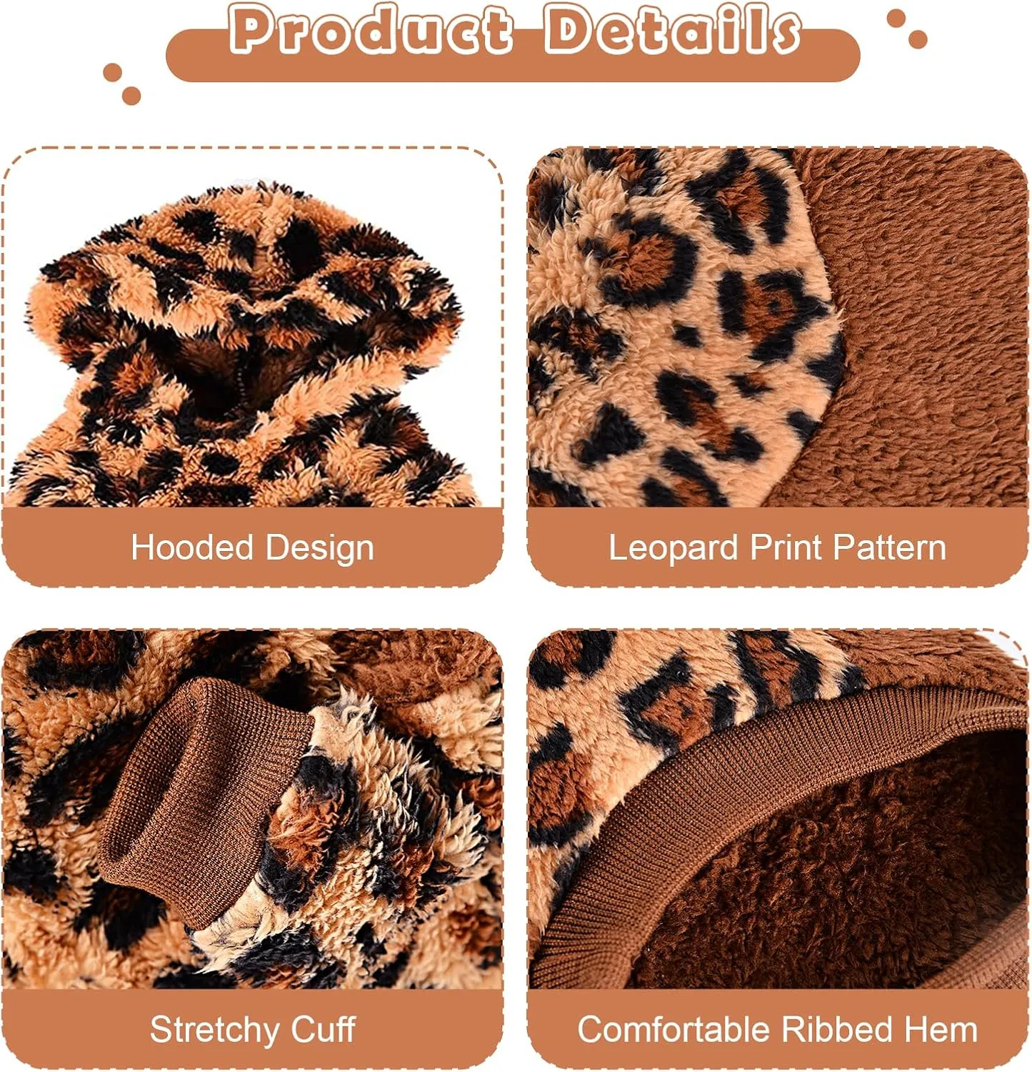 Fleece Dog Hoodie Clothes Pet Sweaters for Small Dogs, Winter Cute Warm Puppy Chihuahua Sweater, Pet Clothes for Chihuahua Yorkie Teacup, Cat Apparel (Leopard, XX-Small)