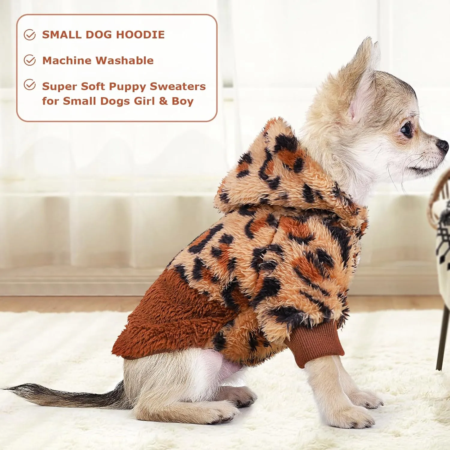 Fleece Dog Hoodie Clothes Pet Sweaters for Small Dogs, Winter Cute Warm Puppy Chihuahua Sweater, Pet Clothes for Chihuahua Yorkie Teacup, Cat Apparel (Leopard, XX-Small)