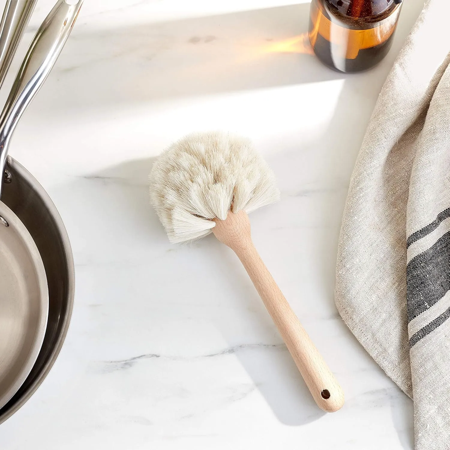 Fox Run Kitchen Brush, Natural Horsehair Fiber Dish and Glass Brush, 10"