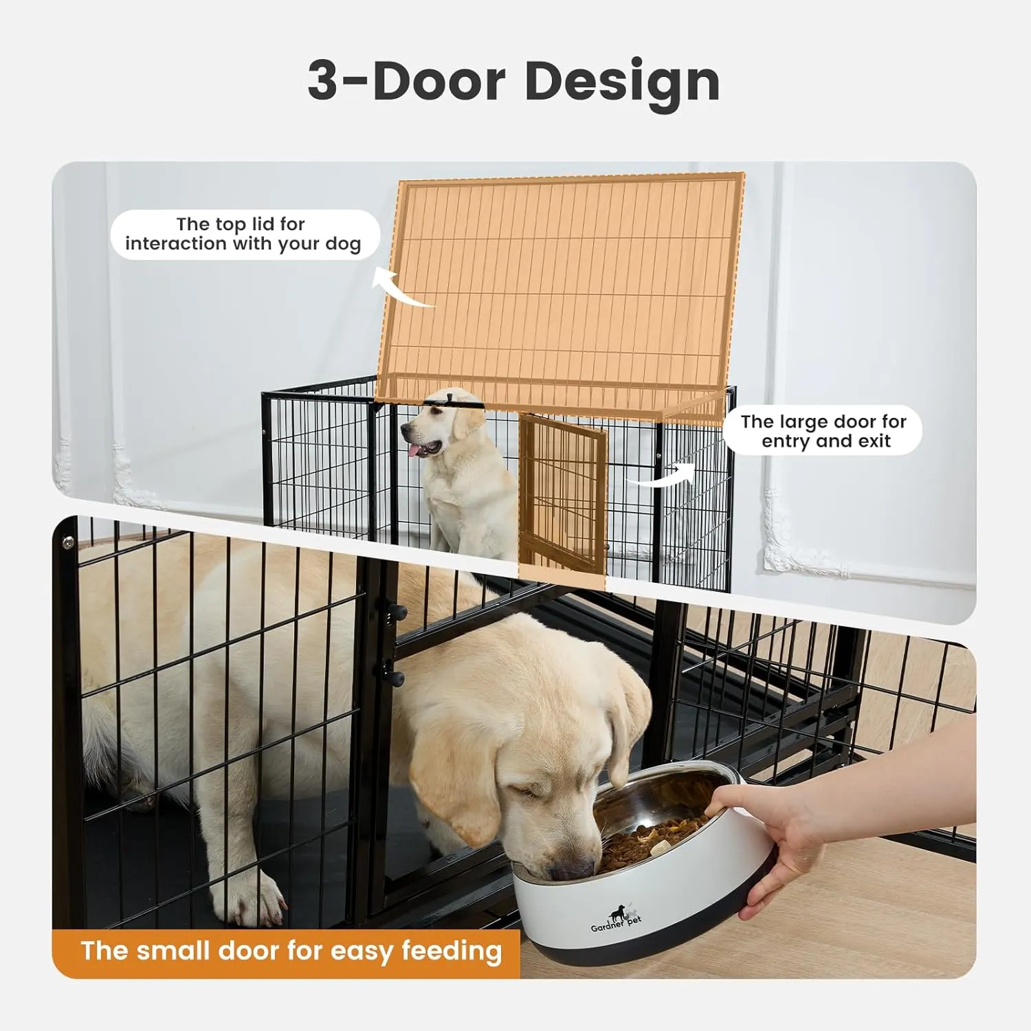Gardner Pet 43 Inch Heavy Duty Dog Crate with Wheels, Folding Metal Dog Cage for Small/Medium and Large Dogs, Indestructible Dog Crate with Removable Tray (Black)