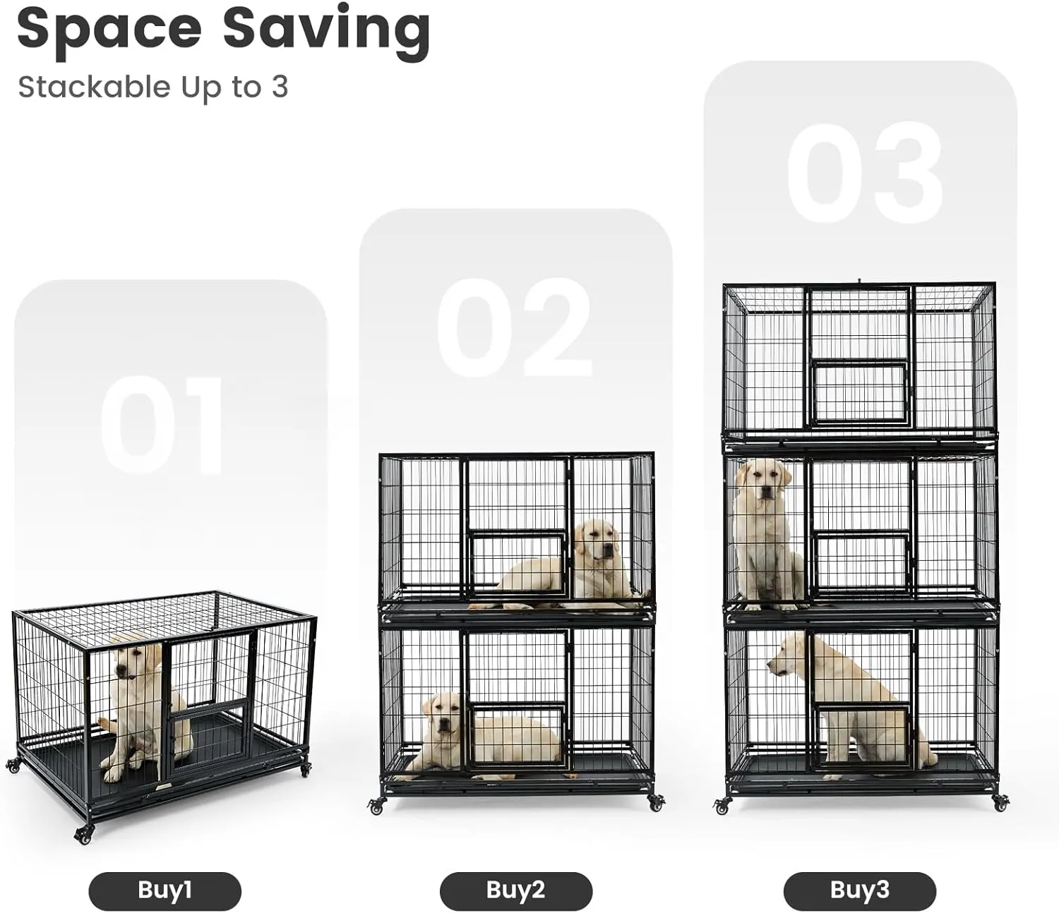 Gardner Pet 43 Inch Heavy Duty Dog Crate with Wheels, Folding Metal Dog Cage for Small/Medium and Large Dogs, Indestructible Dog Crate with Removable Tray (Black)