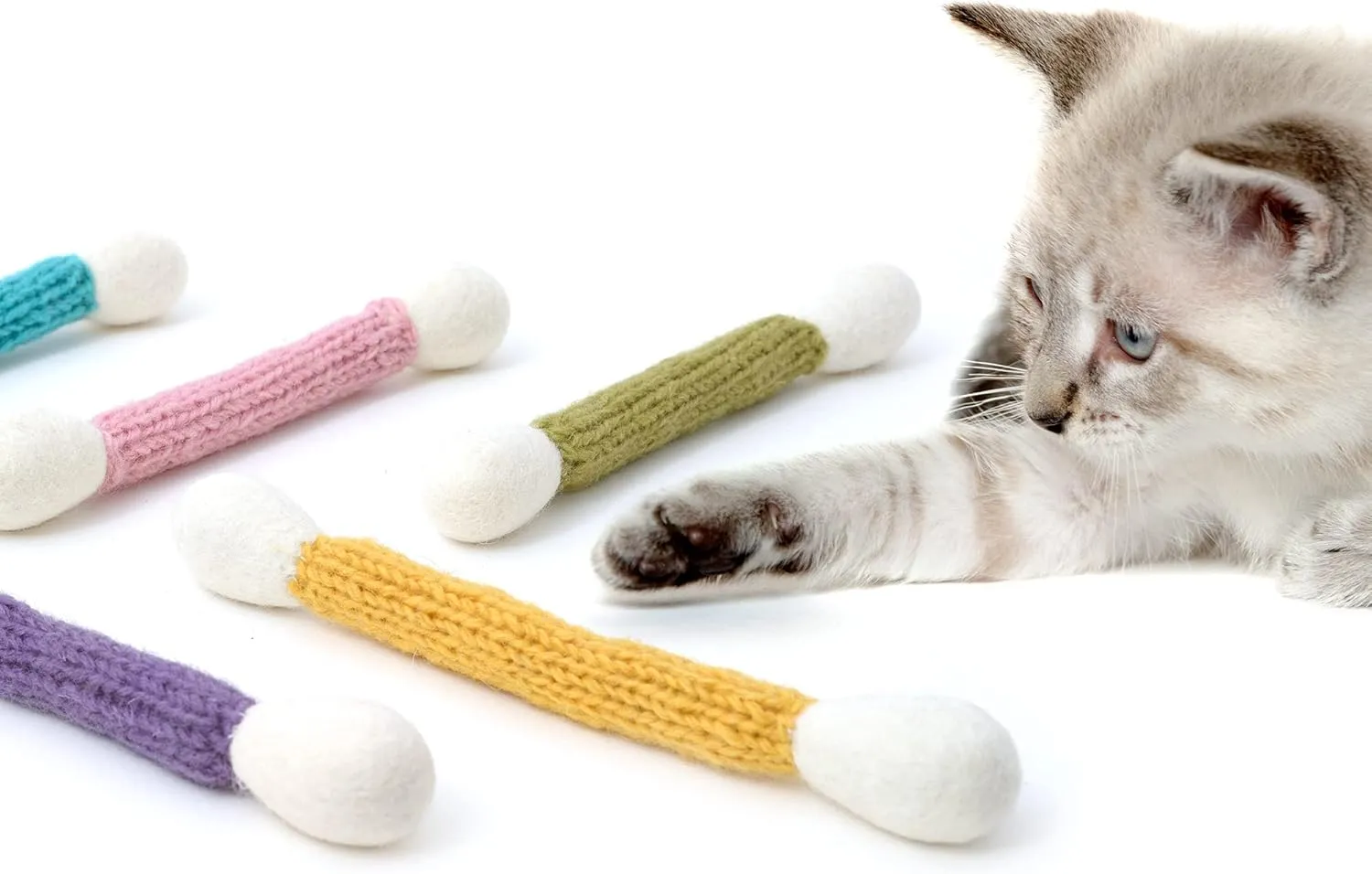 Glaciart One Swabs Cat Toys with Catnip - 5 PCS | Cute Cat Toys for Interaction, Exercise, & Play | Filled w/Organic Catnip for Anxiety & as Digestive Aid | Gift Idea