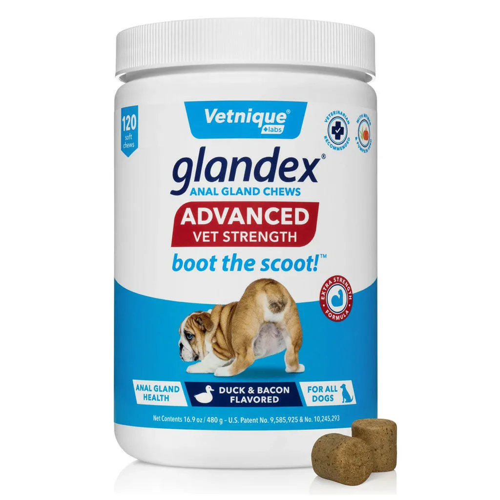 Glandex Advanced Vet Strength Anal Gland Support for Dogs, Duck & Bacon Flavor
