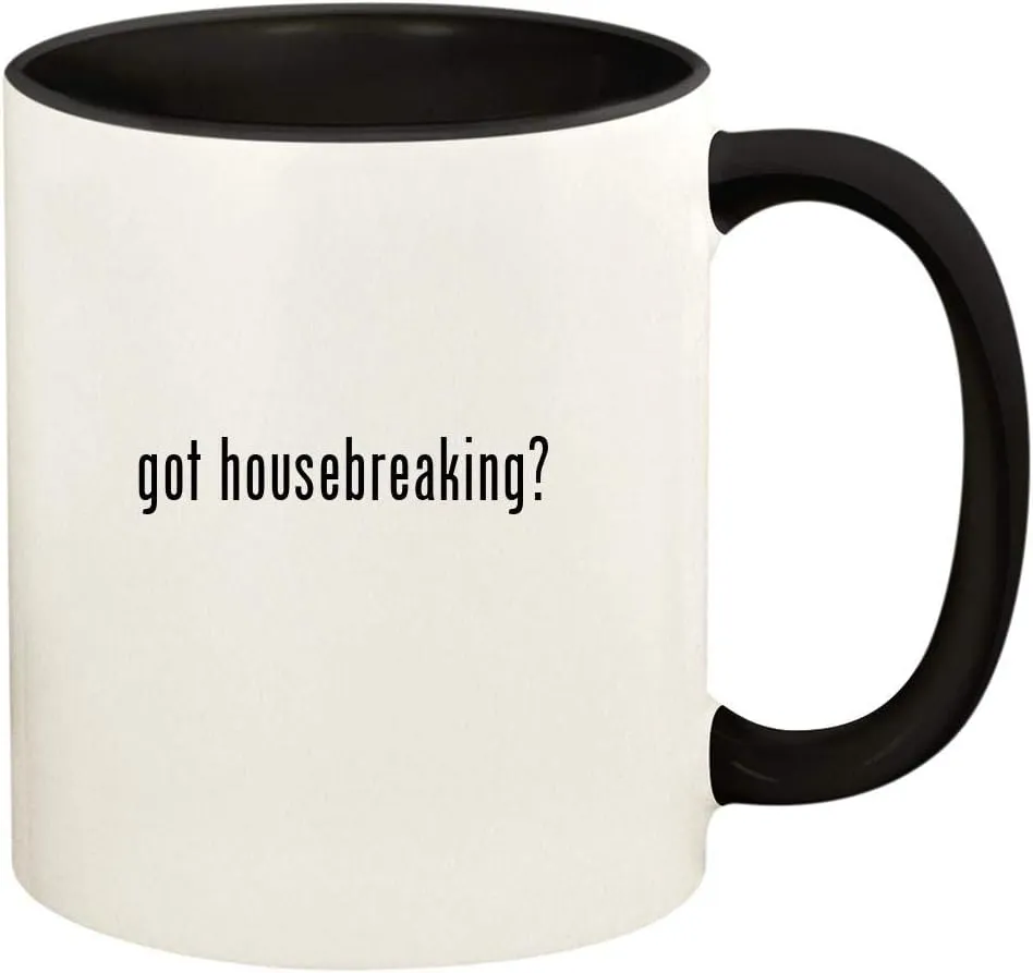 got housebreaking? - 11oz Ceramic Colored Handle and Inside Coffee Mug Cup, Black
