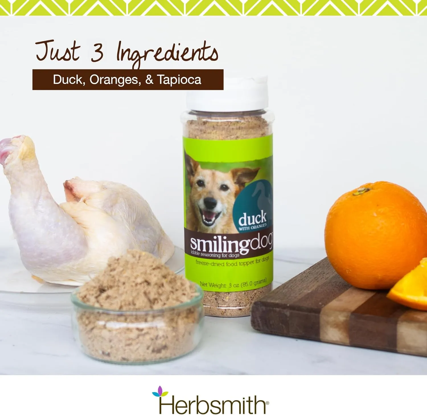 Herbsmith Kibble Seasoning  Freeze Dried Duck  Dog Food Topper for Picky Eaters  Grocery-Grade Fruits   Veggies  3oz