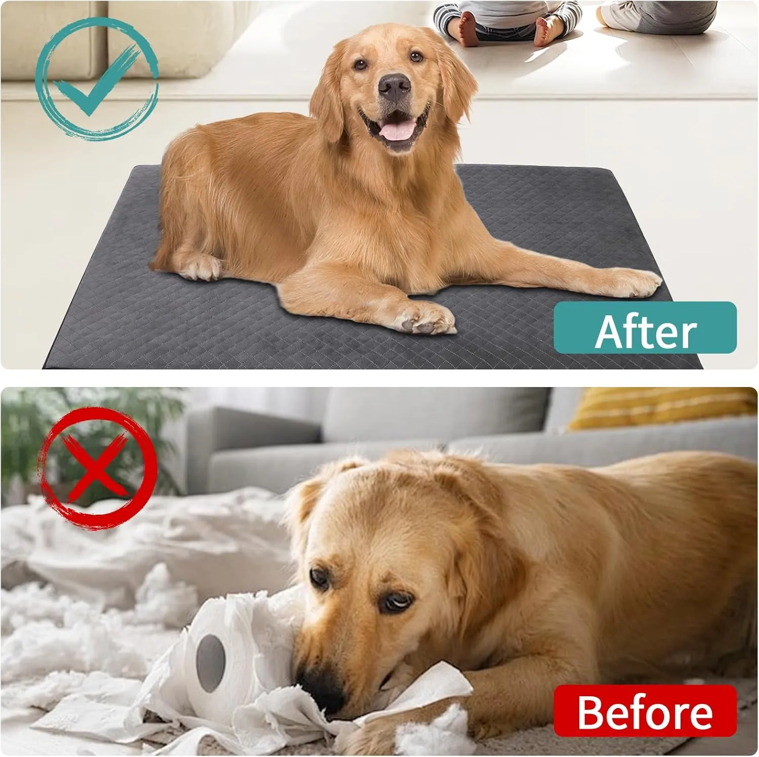 Indestructible Dog Beds, Chew Proof Dog Crate Pad for Aggressive Chewer, Washable Cover Quilted Dog Mat for Crate,Non-Slip Bottom Kennel Pad, Durable Dog Beds for Puppy (Gray, 40"x27")