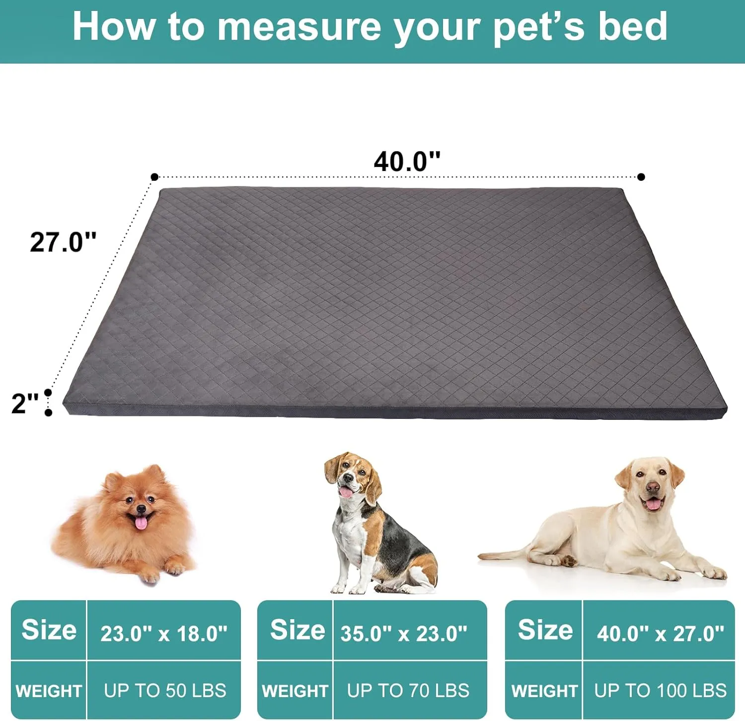 Indestructible Dog Beds, Chew Proof Dog Crate Pad for Aggressive Chewer, Washable Cover Quilted Dog Mat for Crate,Non-Slip Bottom Kennel Pad, Durable Dog Beds for Puppy (Gray, 40"x27")