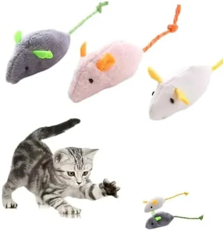 Interactive Cat Mouse Toys with Catnip, Plush Fabric, 5 Pack, Multi-Color