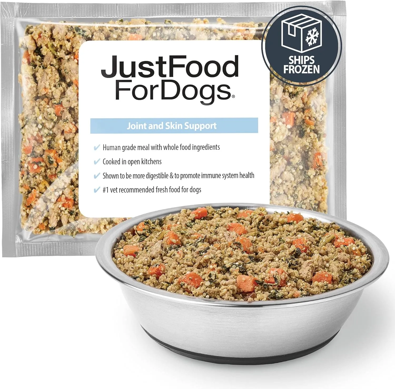 JustFoodForDogs Frozen Fresh Dog Food for Sensitive Skin & Allergies, Joint Health, Complete Meal or Human Grade Dog Food Topper, Joint & Skin Support, 18 oz (Pack of 21)