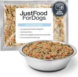 JustFoodForDogs Frozen Fresh Dog Food for Sensitive Skin & Allergies, Joint Health, Complete Meal or Human Grade Dog Food Topper, Joint & Skin Support, 18 oz (Pack of 21)