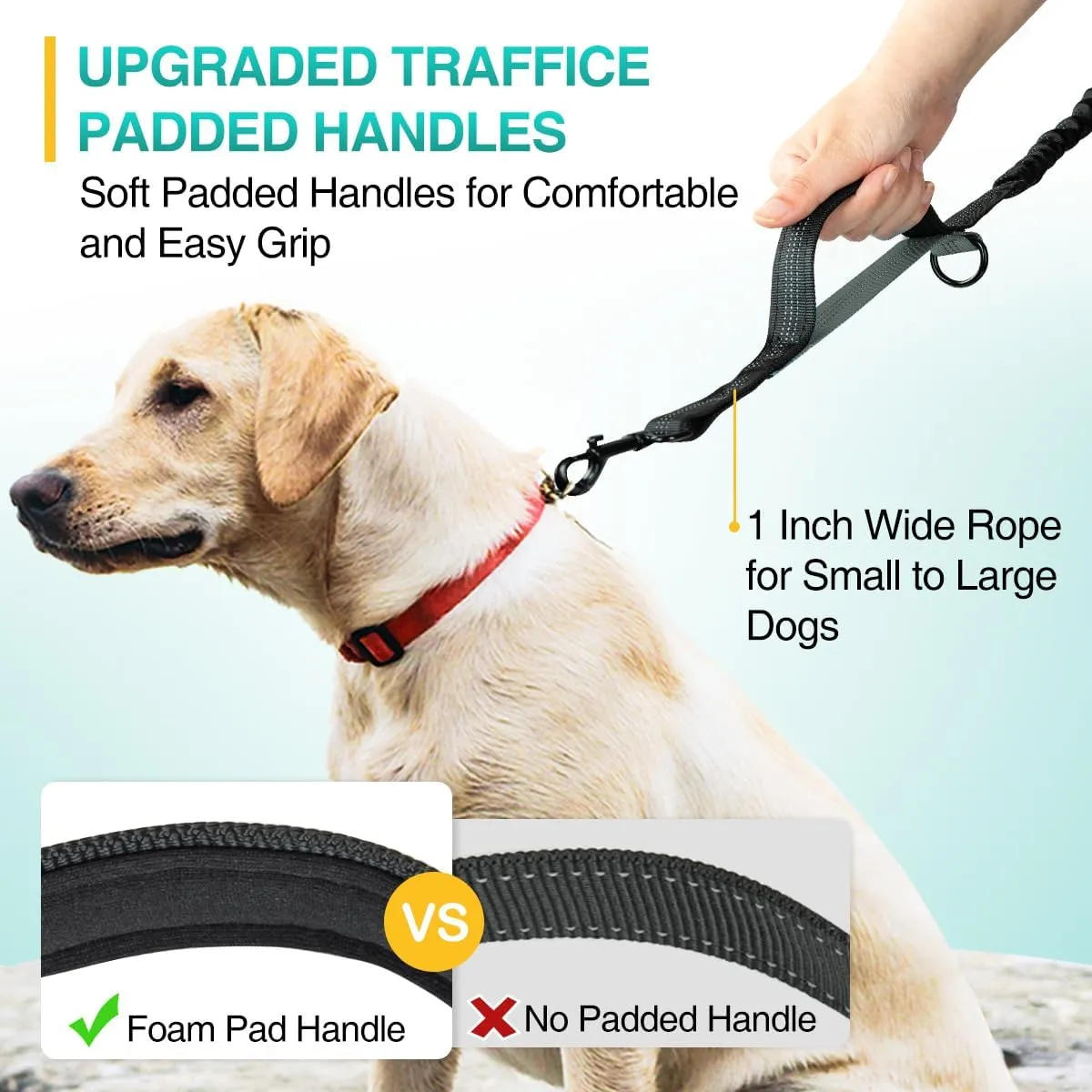 Kytely Hands Free Dog Leash with Zipper Pouch, Wide Padded Waist Dog Running Leash, Dual Padded Handles, Retractable Bungee for Walking Jogging Training Hiking