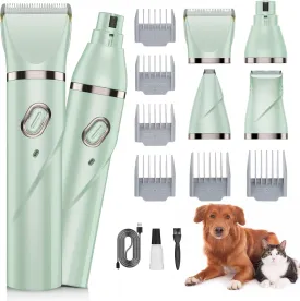 Lanumi 4 in 1 Dog Pet Clipper Trimmer Set Rechargeable Paw Trimmer Low Noise Nail Grinder Dog Cat Shaver for Grooming Paws, Face,Matted Hair
