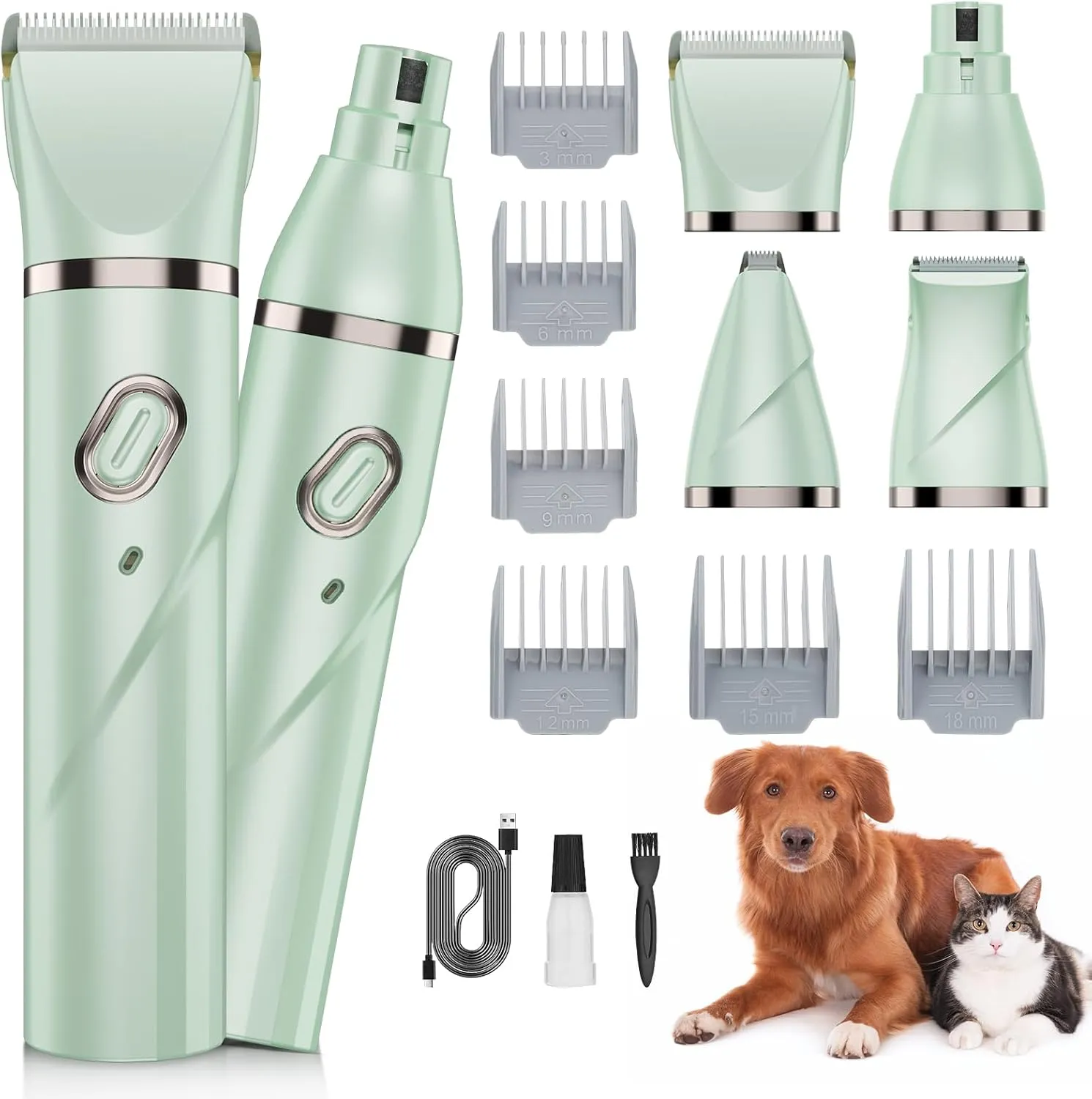 Lanumi 4 in 1 Dog Pet Clipper Trimmer Set Rechargeable Paw Trimmer Low Noise Nail Grinder Dog Cat Shaver for Grooming Paws, Face,Matted Hair