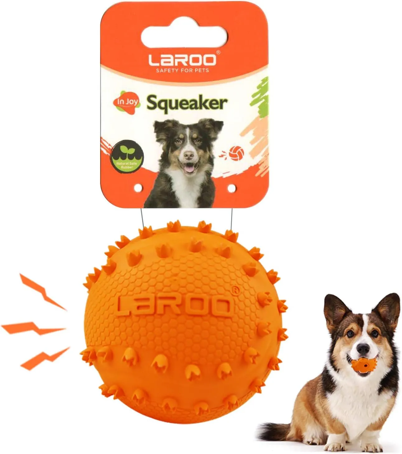 LaRoo Squeaky Dog Ball Toy, Durable Natural Rubber Squeaker Ball Floating Throwing Training, Teeth Cleaning Chew Toy for Pet Small Medium Large Dogs (6.5CM Orange)