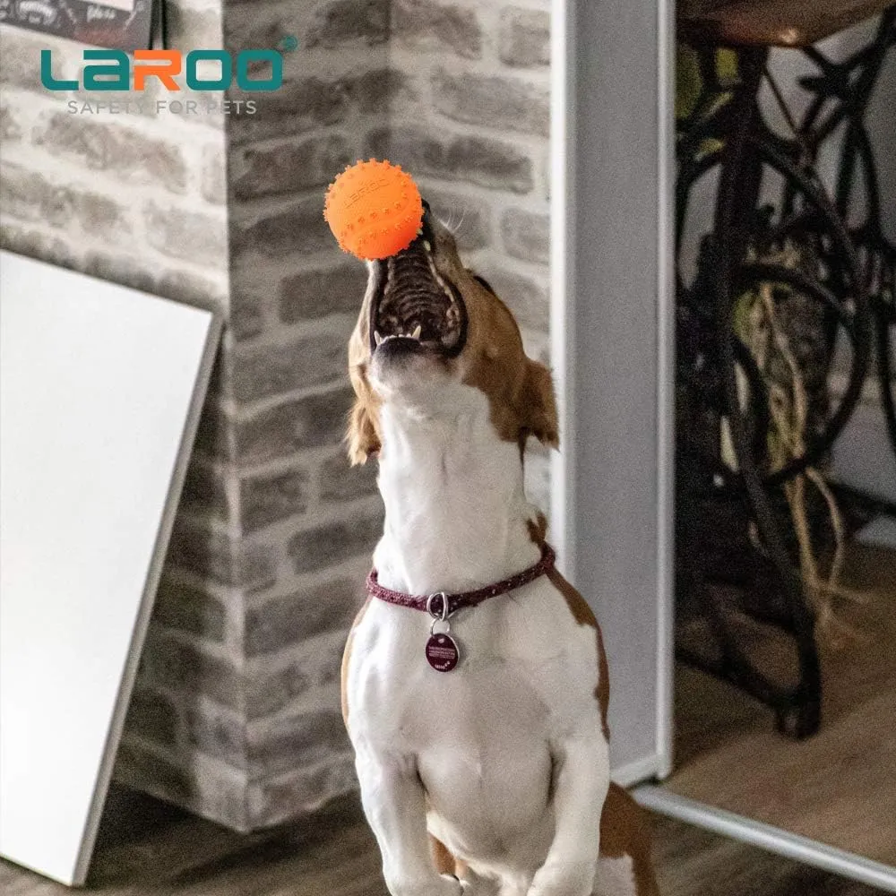 LaRoo Squeaky Dog Ball Toy, Durable Natural Rubber Squeaker Ball Floating Throwing Training, Teeth Cleaning Chew Toy for Pet Small Medium Large Dogs (6.5CM Orange)