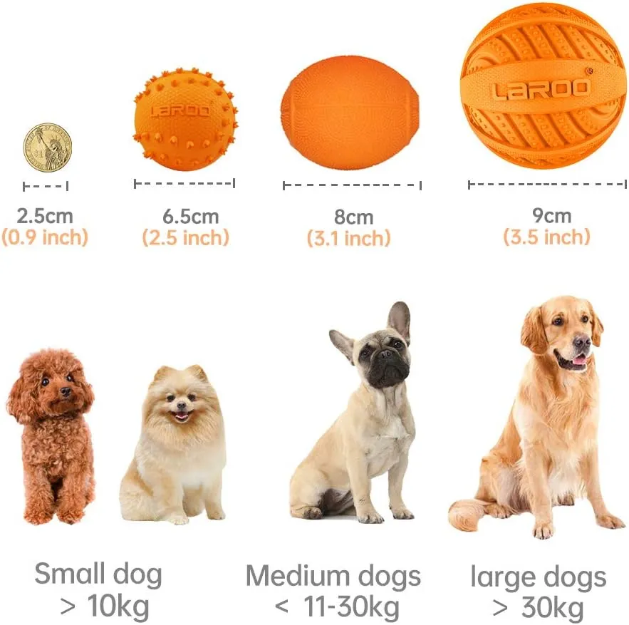 LaRoo Squeaky Dog Ball Toy, Durable Natural Rubber Squeaker Ball Floating Throwing Training, Teeth Cleaning Chew Toy for Pet Small Medium Large Dogs (6.5CM Orange)