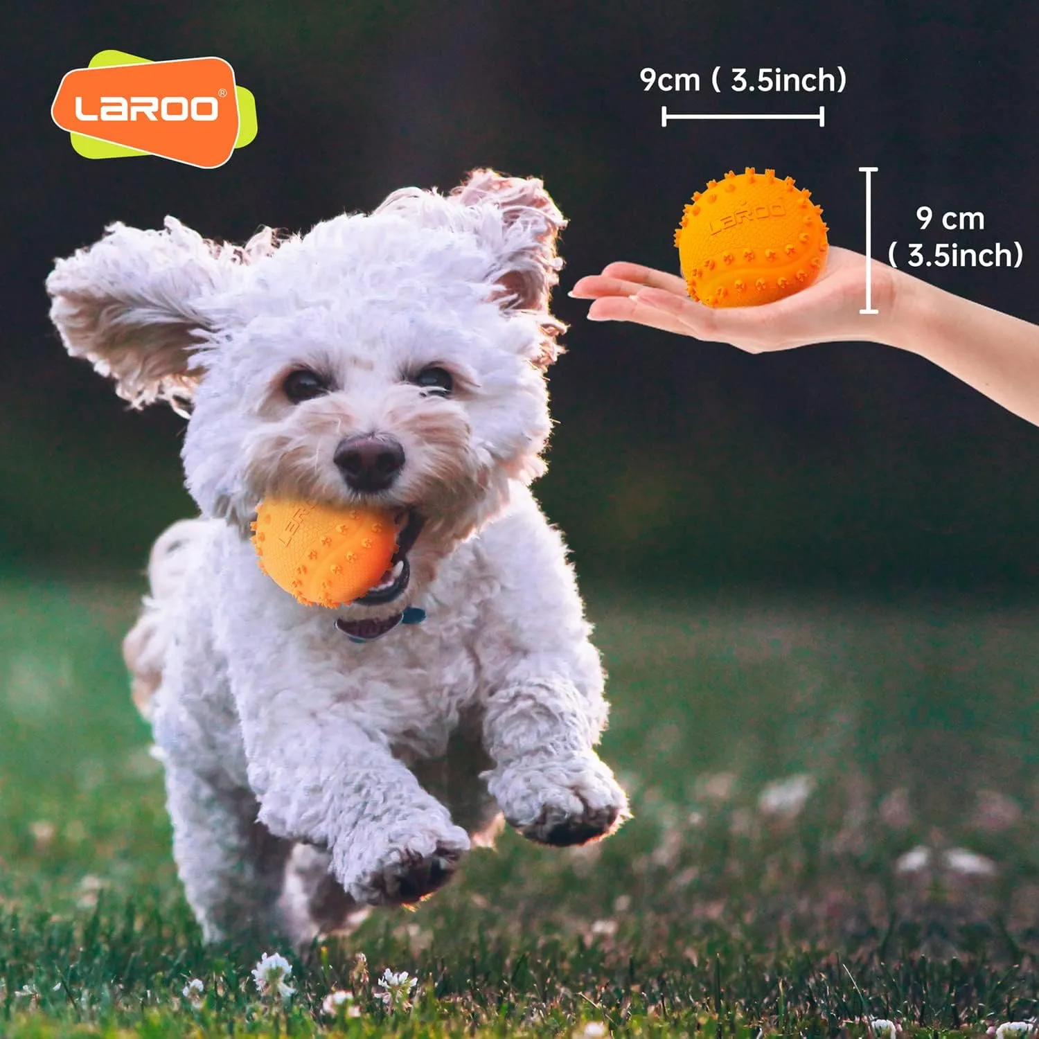 LaRoo Squeaky Dog Ball Toy, Durable Natural Rubber Squeaker Ball Floating Throwing Training, Teeth Cleaning Chew Toy for Pet Small Medium Large Dogs (6.5CM Orange)