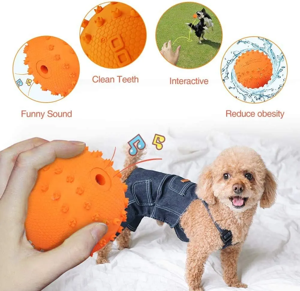 LaRoo Squeaky Dog Ball Toy, Durable Natural Rubber Squeaker Ball Floating Throwing Training, Teeth Cleaning Chew Toy for Pet Small Medium Large Dogs (6.5CM Orange)