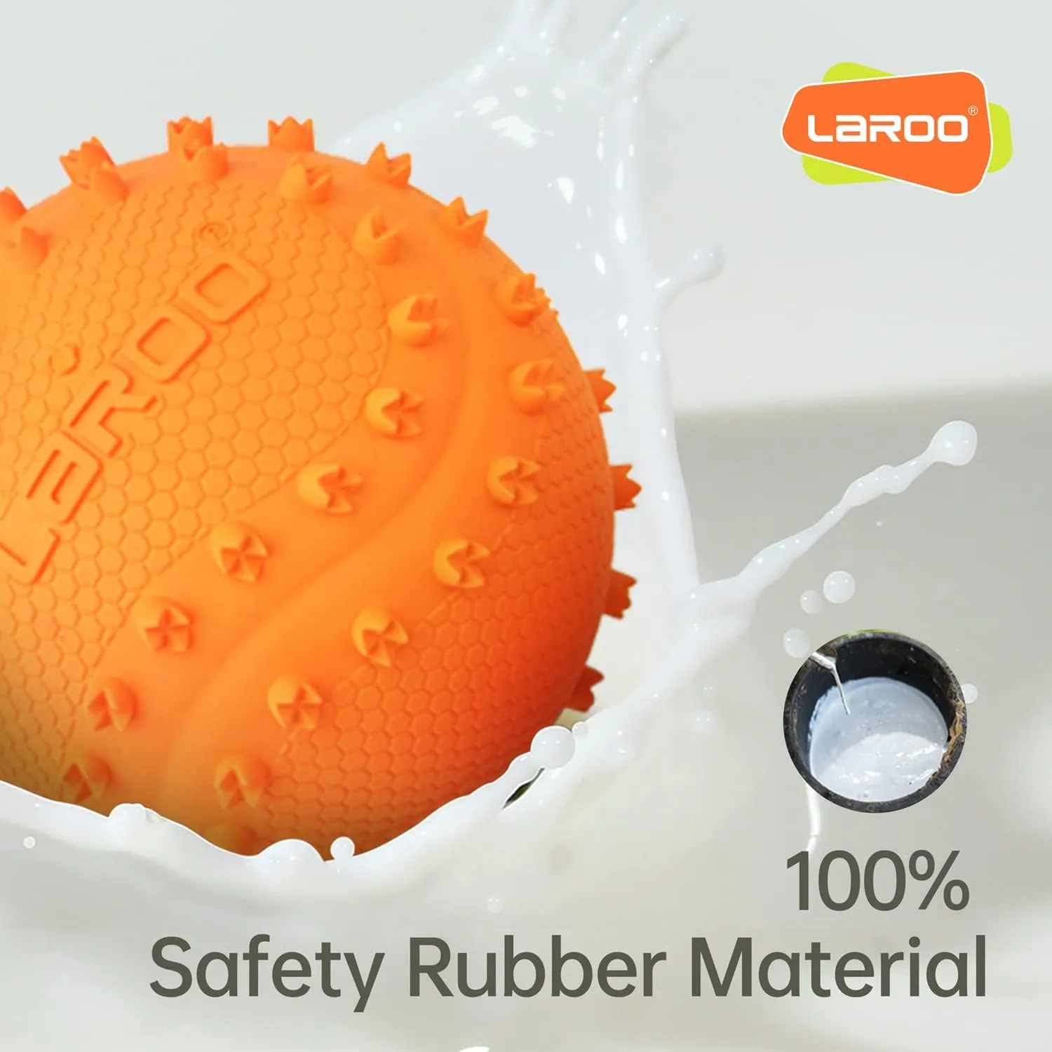 LaRoo Squeaky Dog Ball Toy, Durable Natural Rubber Squeaker Ball Floating Throwing Training, Teeth Cleaning Chew Toy for Pet Small Medium Large Dogs (6.5CM Orange)