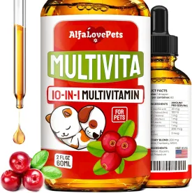 Liquid Multivitamin for Dogs  Cat Multivitamins for Indoor Cats  10-in-1 Liquid Dog Vitamins B Complex, C, D3  Digestion, Urination, Hip & Joint, Skin & Coat  Cranberry Flavor  2 Oz
