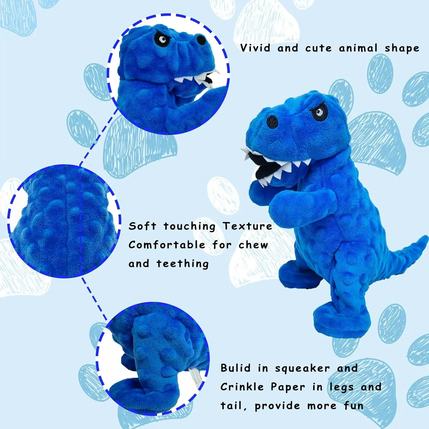 LWBMG Squeaky Dog Toys Stuffed Dog Toys Cute Dinosaur Plush Dog Toy with Crinkle Paper Durable Dog Chew Toys for Small, Middle and Large Dogs