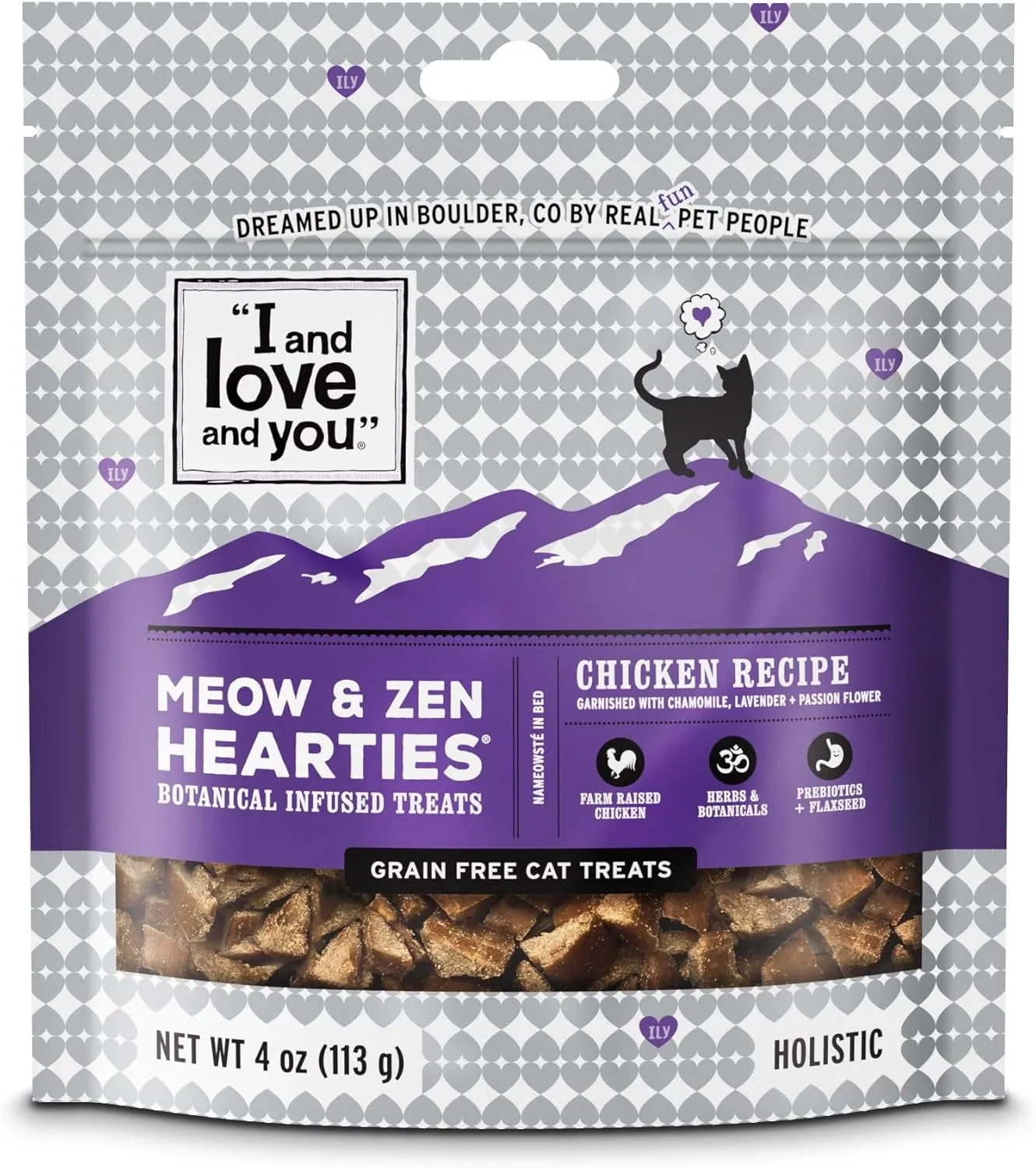 Meow and Zen Hearties, Coat Support Grain Free Cat Treats, Salmon Recipe With Omegas 3 and 6, Model Number: T11305, 4 Ounce (Pack of 8)