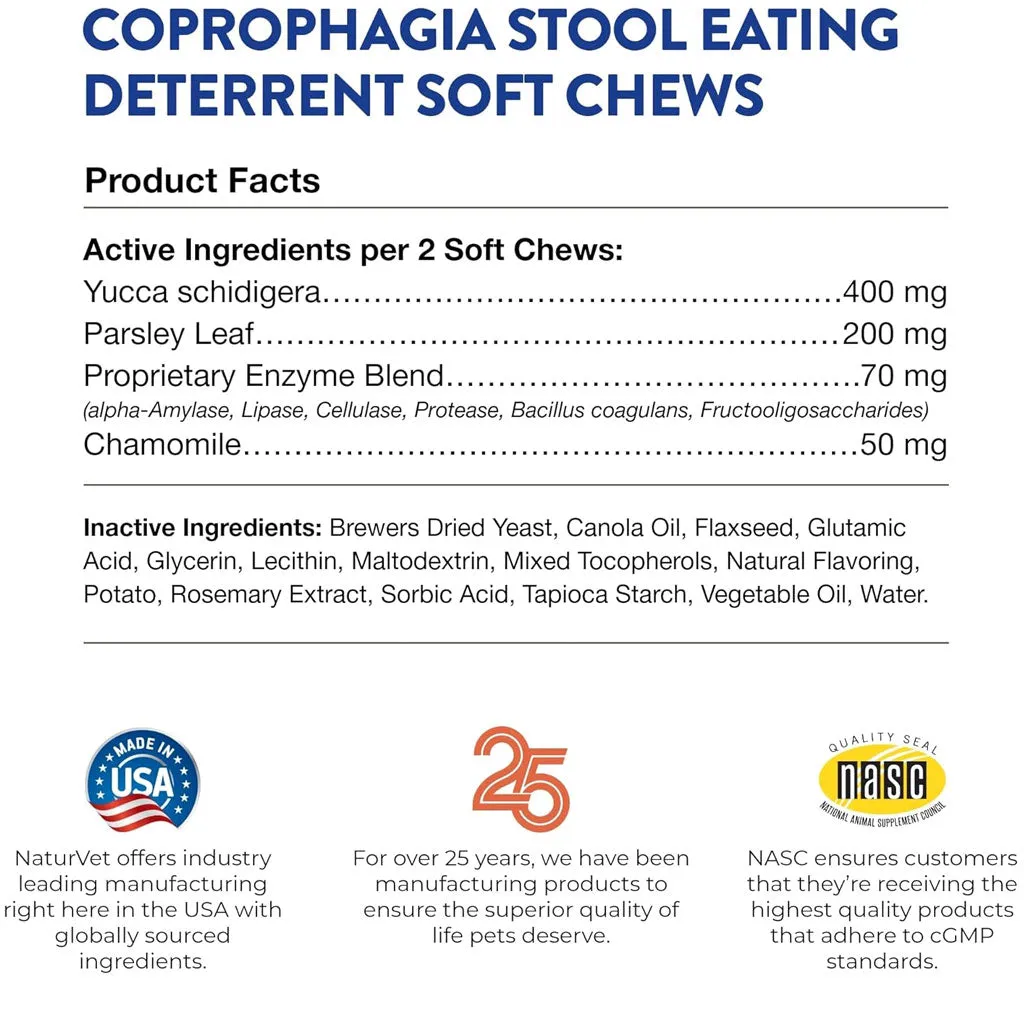 NaturVet Coprophagia Stool Eating Deterrent Plus Breath Aid Soft Chews for Dogs, 70 count