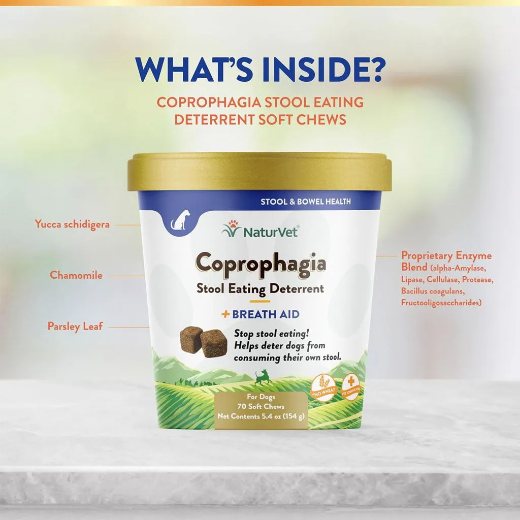 NaturVet Coprophagia Stool Eating Deterrent Plus Breath Aid Soft Chews for Dogs, 70 count