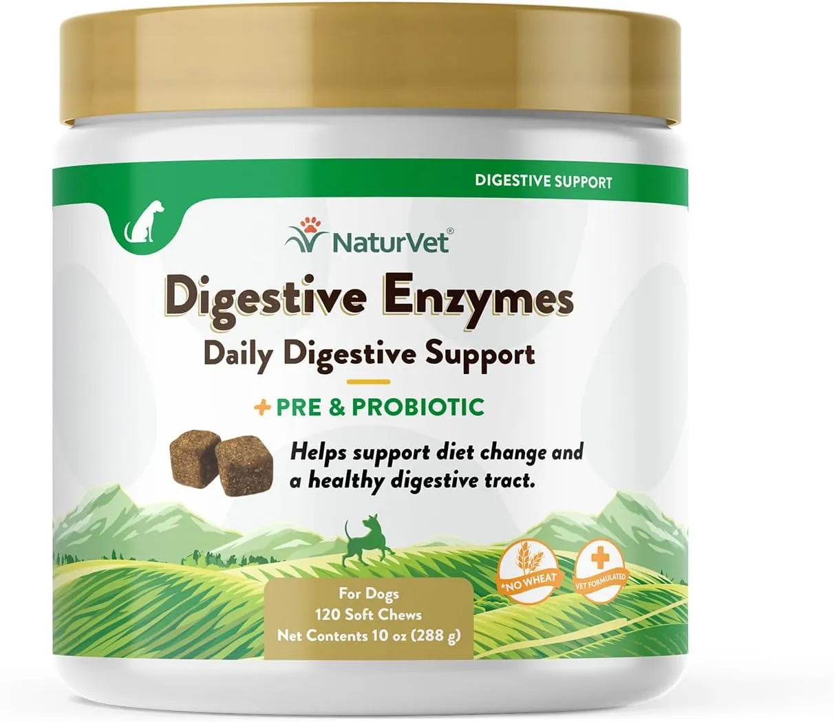 NaturVet  Digestive Enzymes - Plus Probiotics & Prebiotics  Helps Support Diet Change & A Healthy Digestive Tract  for Dogs & Cats (Soft Chews, 120 Count)