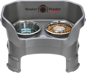 Neater Feeder Deluxe Mess Proof Dog Bowls Elevated for Medium Sized Breeds  Made in USA  No Spill Raised Slow Feeder Elevated Dog Bowl Stand w/Leg Extensions, Food and Water Bowl Set, Grey