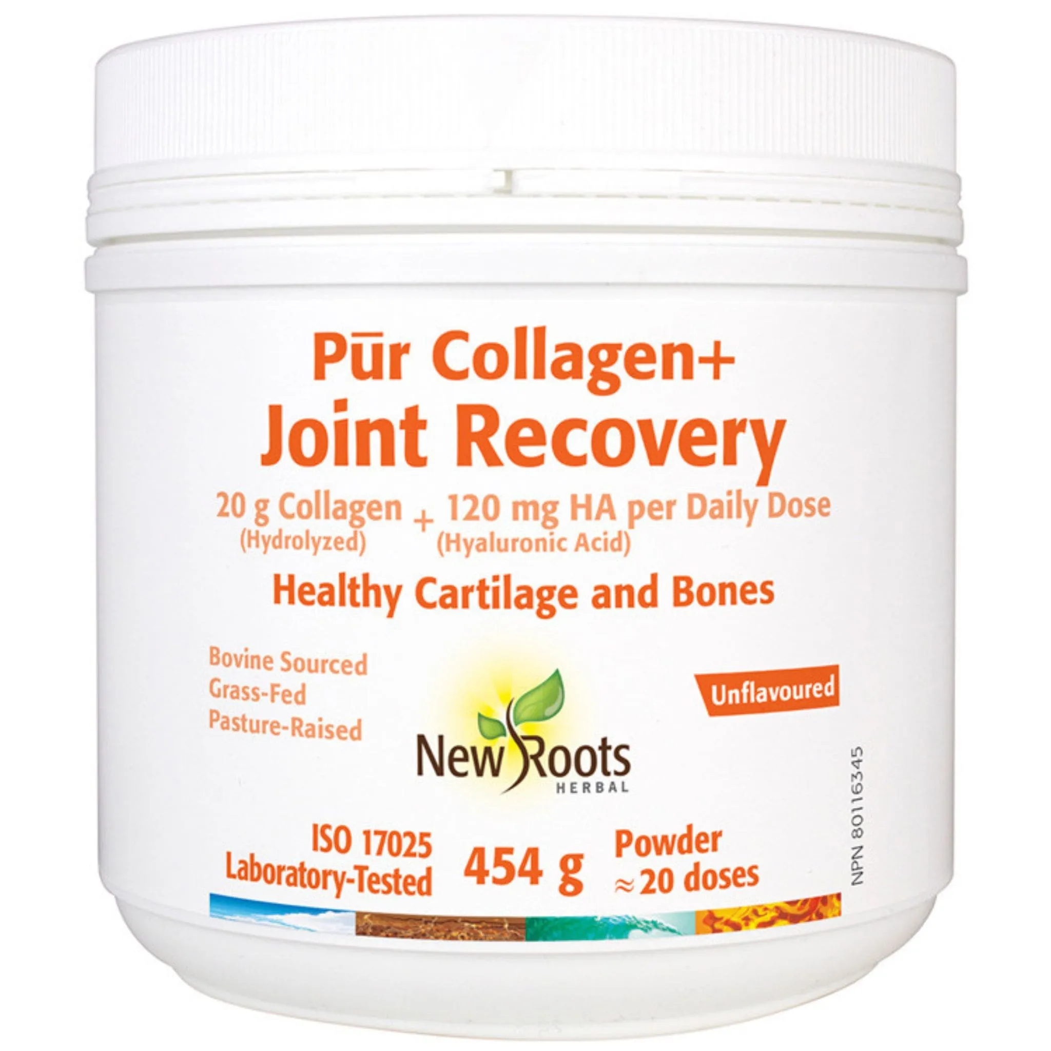 New Roots Pur Collagen  Joint Recovery,  Collagen, Hyaluronic acid, Vitamin C, 454g