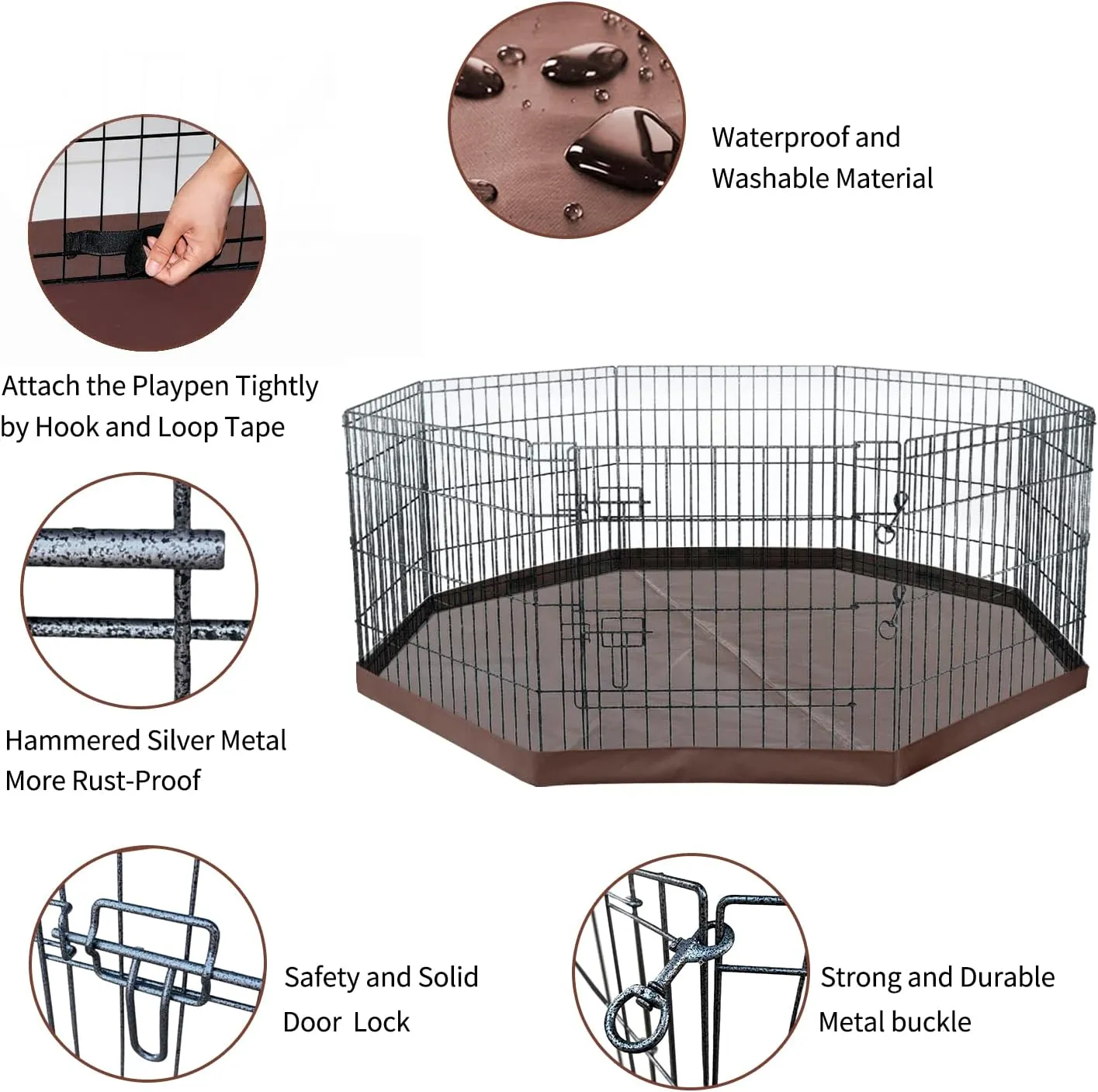 NEZUC Foldable Metal Dog Exercise Playpen Gate Fence Dog Crate 8 Panels 36 Inch Height Puppy Kennels with Bottom Pad for Animals Outdoor Indoor (with Bottom pad, 8 Panels 36" H)