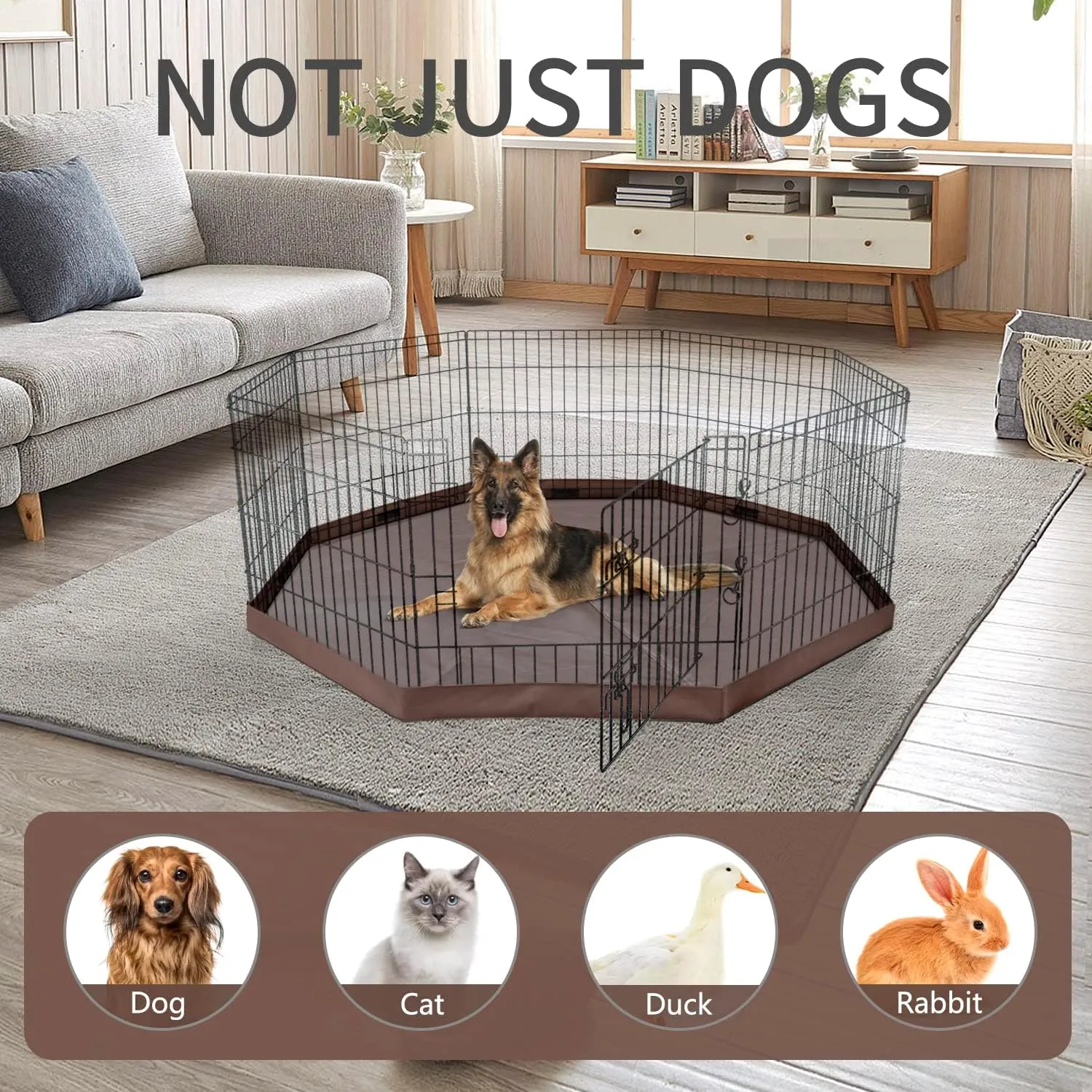NEZUC Foldable Metal Dog Exercise Playpen Gate Fence Dog Crate 8 Panels 36 Inch Height Puppy Kennels with Bottom Pad for Animals Outdoor Indoor (with Bottom pad, 8 Panels 36" H)