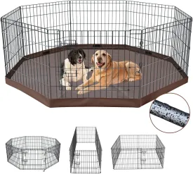 NEZUC Foldable Metal Dog Exercise Playpen Gate Fence Dog Crate 8 Panels 36 Inch Height Puppy Kennels with Bottom Pad for Animals Outdoor Indoor (with Bottom pad, 8 Panels 36" H)