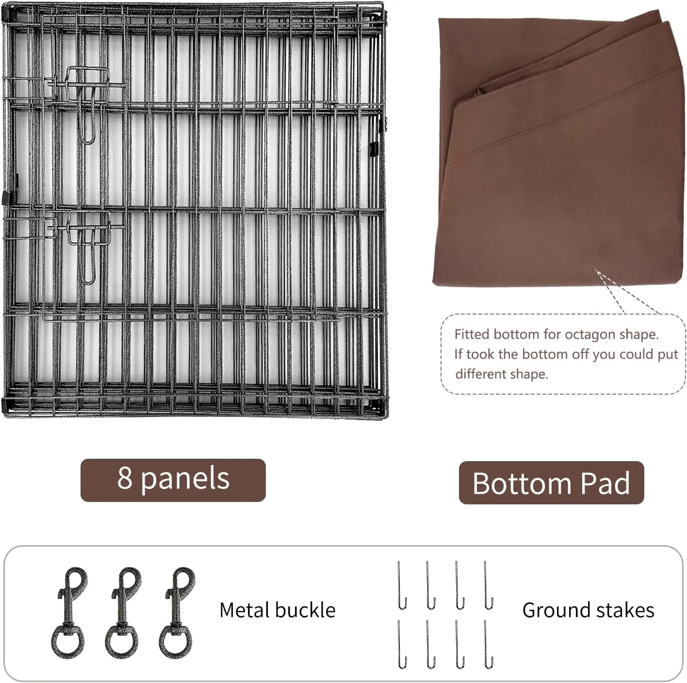 NEZUC Foldable Metal Dog Exercise Playpen Gate Fence Dog Crate 8 Panels 36 Inch Height Puppy Kennels with Bottom Pad for Animals Outdoor Indoor (with Bottom pad, 8 Panels 36" H)
