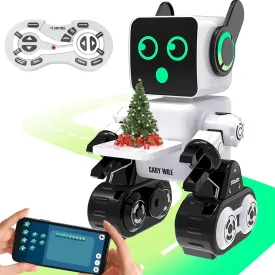 okk Robot Toys for Kids, Remote & APP Control Robot, Programmable Interactive Toys with Coin Bank, Smart Educational Robot with LED and Tray, Singing Dancing Robot Gift for Boys GirlsWhite
