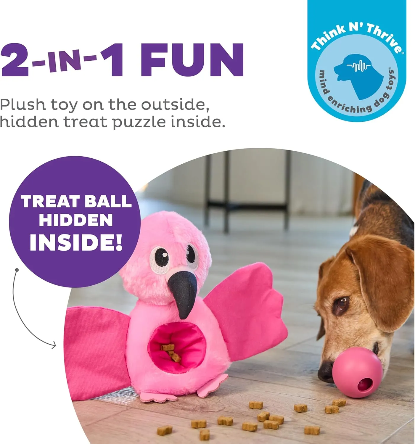 Outward Hound by Nina Ottosson Hide-Ablez Plush Dog Puzzle with Treat Ball, Flamingo, Pink