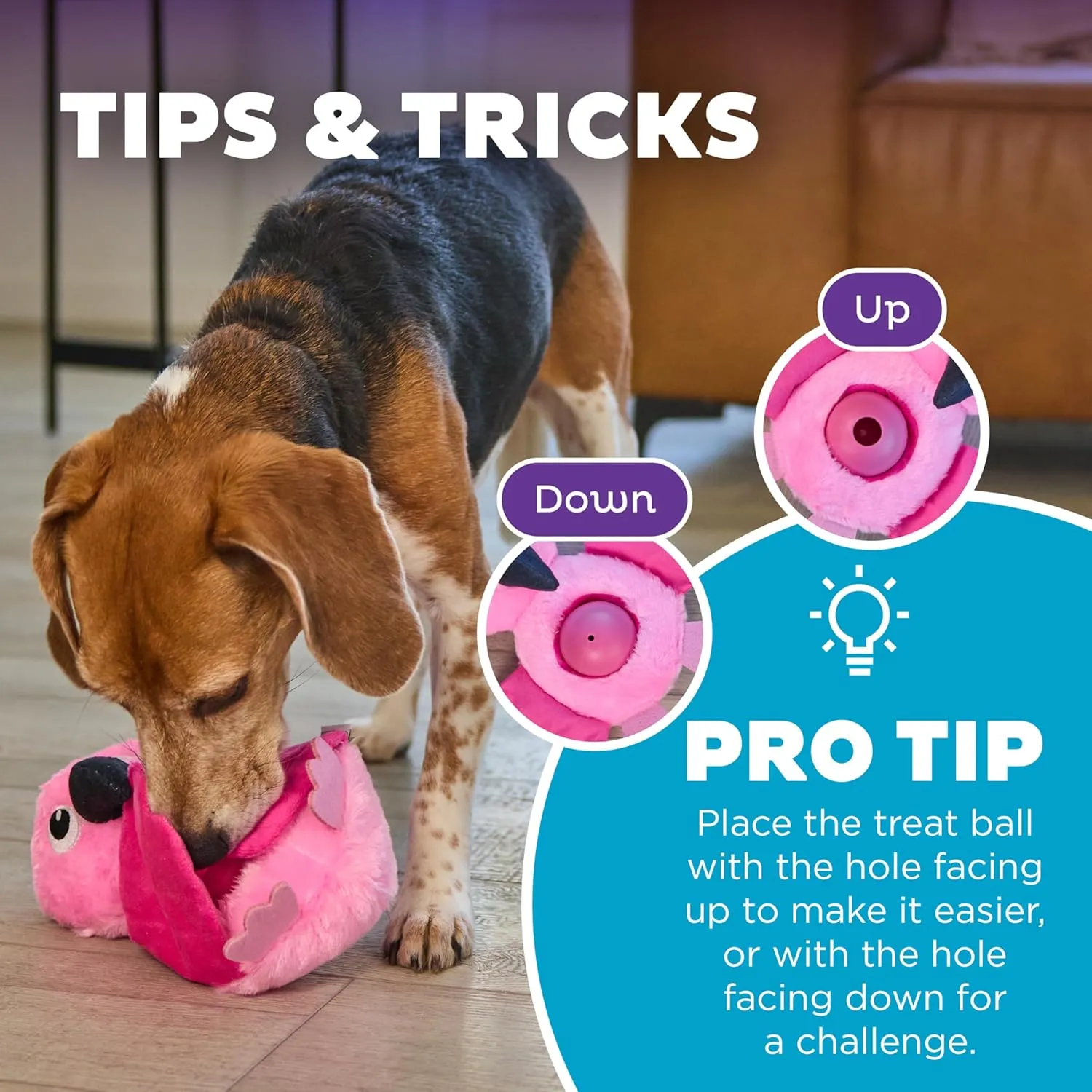 Outward Hound by Nina Ottosson Hide-Ablez Plush Dog Puzzle with Treat Ball, Flamingo, Pink