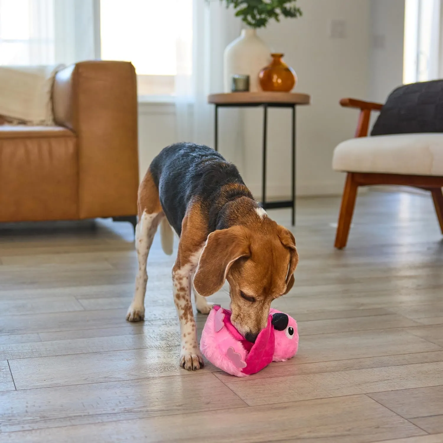 Outward Hound by Nina Ottosson Hide-Ablez Plush Dog Puzzle with Treat Ball, Flamingo, Pink