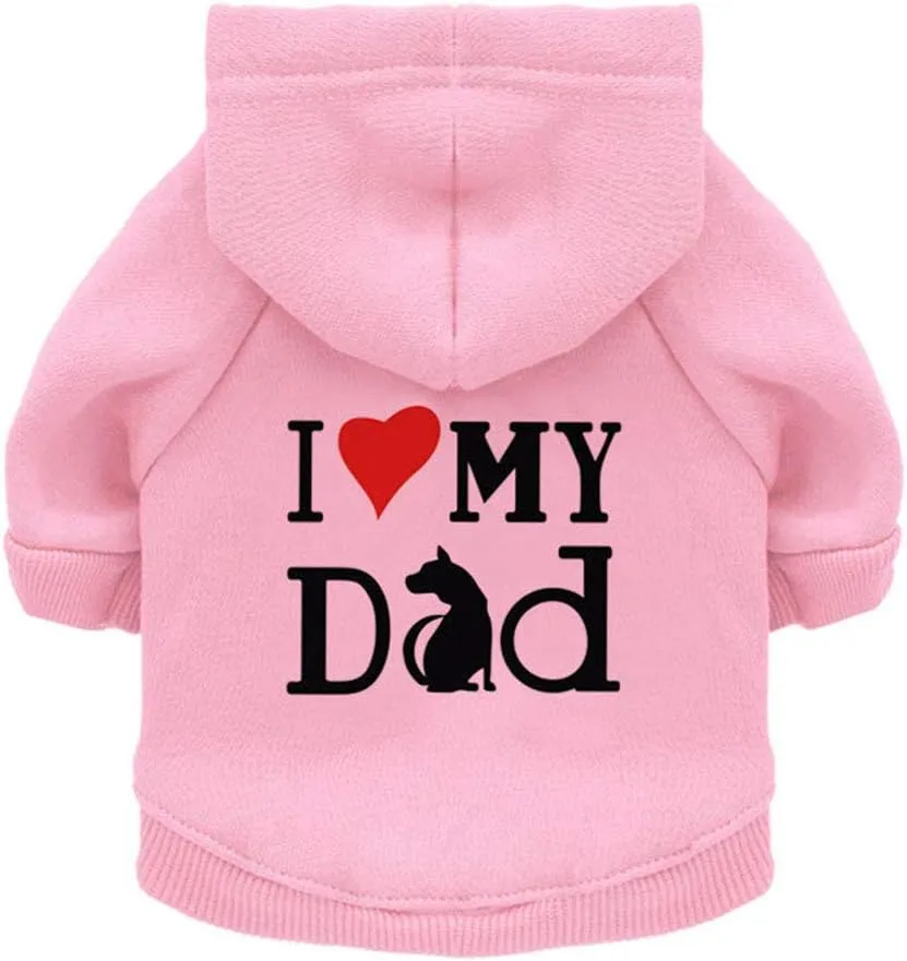 Pet Clothes, Dog Hoodies Shirt I Love My Dad Puppy Sweatshirt for Small Dog Cat (L, Pink)