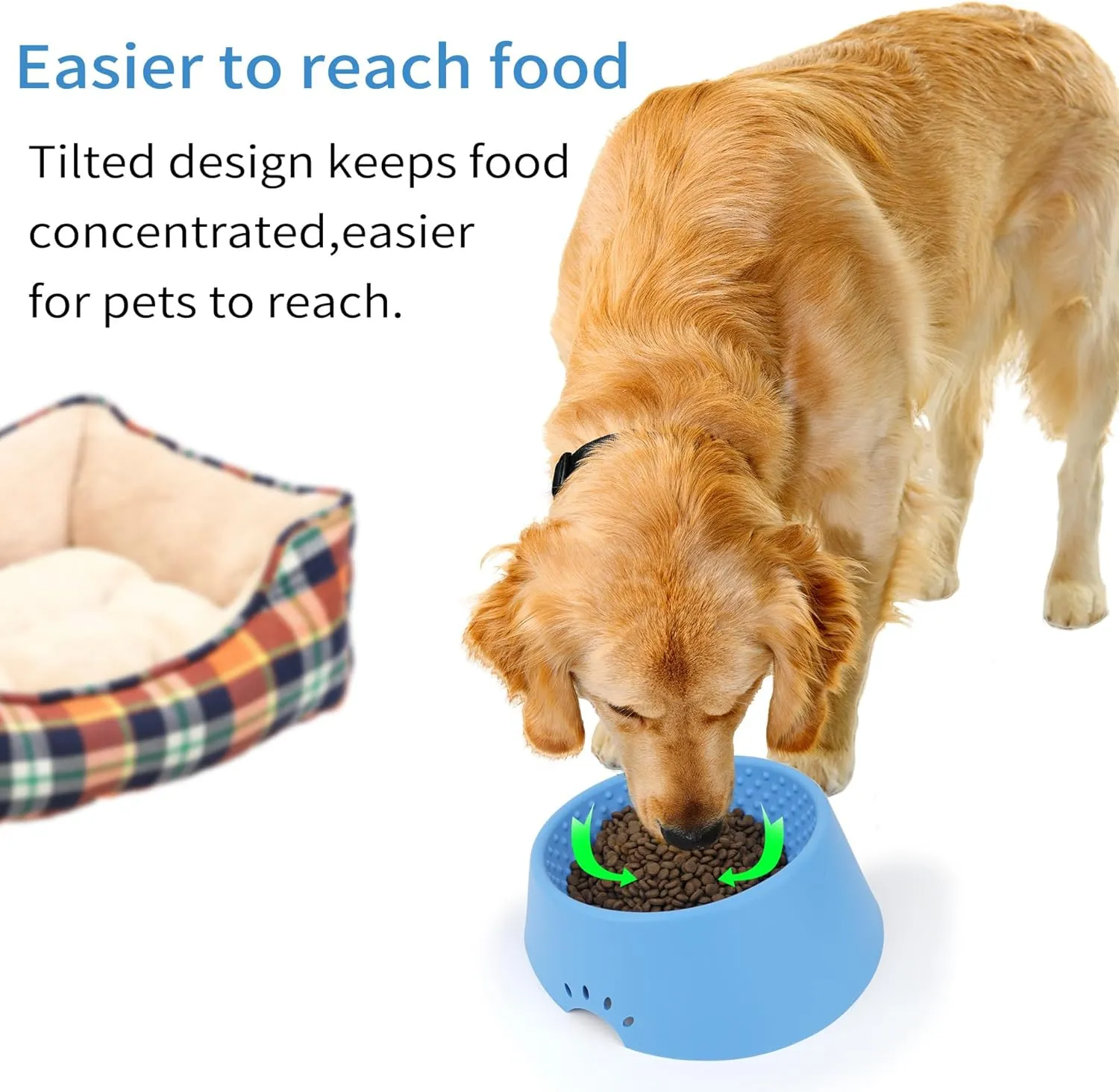 Pet Dog Food Bowl 10 Slanted Silicone Material Easy to Clean Non-Skid & Non-Spill Easier to Reach Food L/2.5 Cups Blue