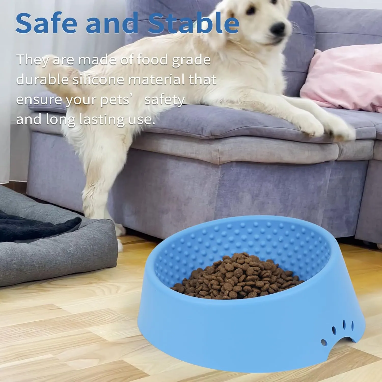 Pet Dog Food Bowl 10 Slanted Silicone Material Easy to Clean Non-Skid & Non-Spill Easier to Reach Food L/2.5 Cups Blue