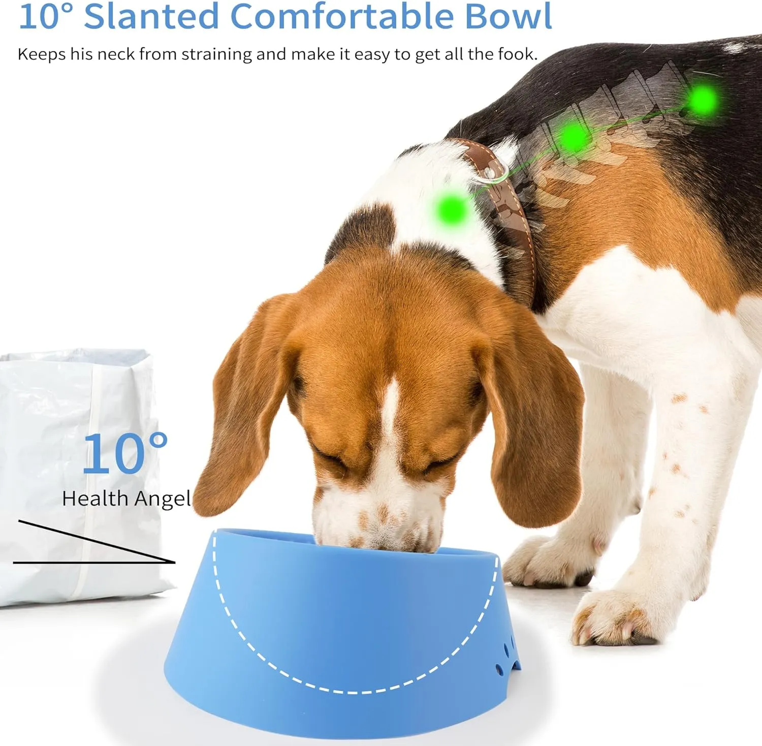 Pet Dog Food Bowl 10 Slanted Silicone Material Easy to Clean Non-Skid & Non-Spill Easier to Reach Food L/2.5 Cups Blue
