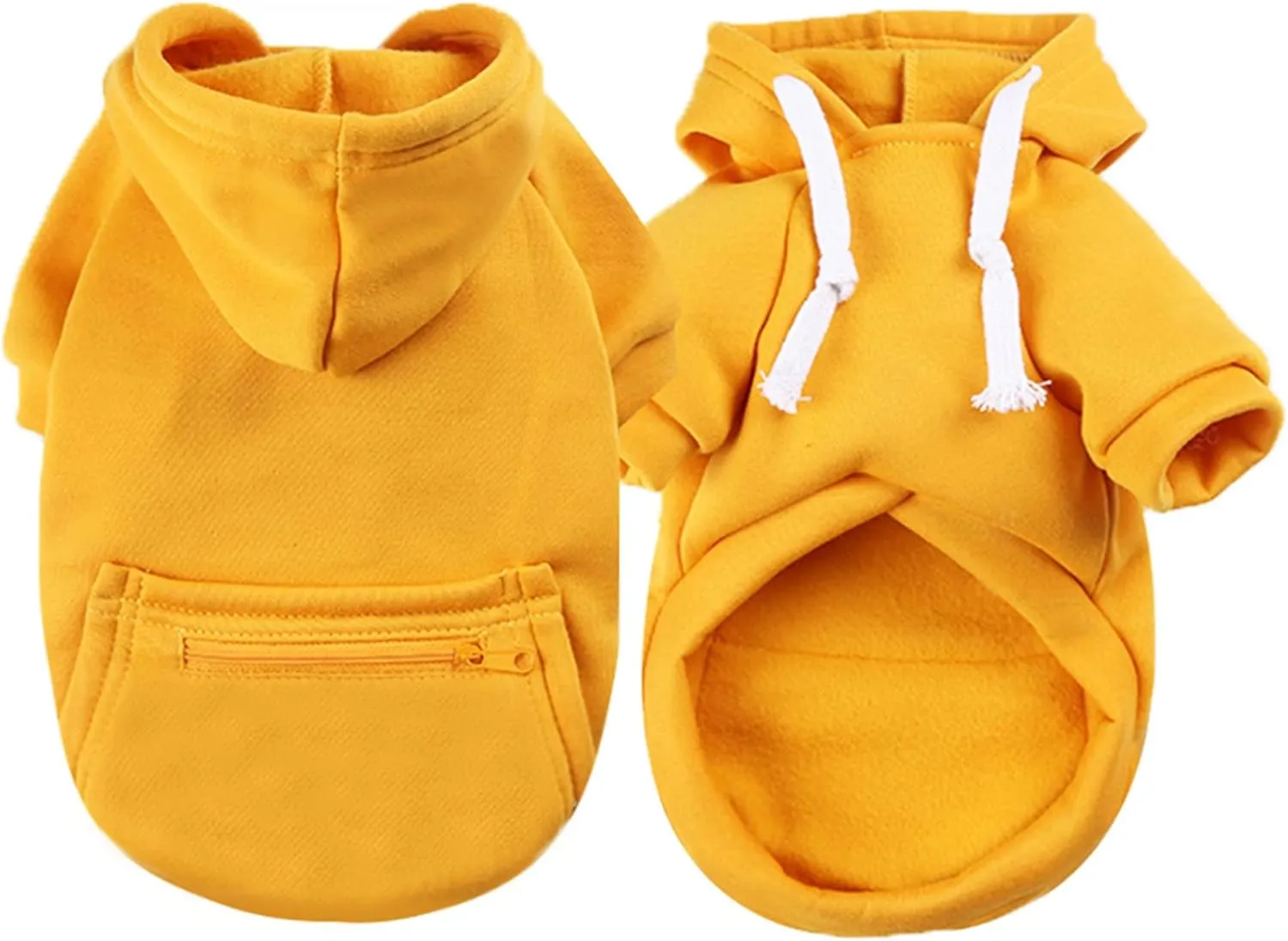 PETCARE Dog Hoodie - Yellow Winter Warm Fleece Hooded Sweatshirt with Pocket - Small Dog Clothes - Chihuahua, Yorkies, French Bulldog Outfits - Cold Weather Coats