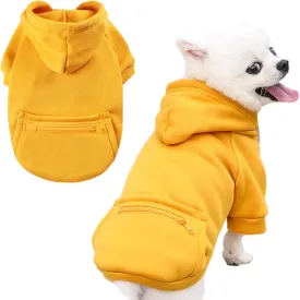 PETCARE Dog Hoodie - Yellow Winter Warm Fleece Hooded Sweatshirt with Pocket - Small Dog Clothes - Chihuahua, Yorkies, French Bulldog Outfits - Cold Weather Coats