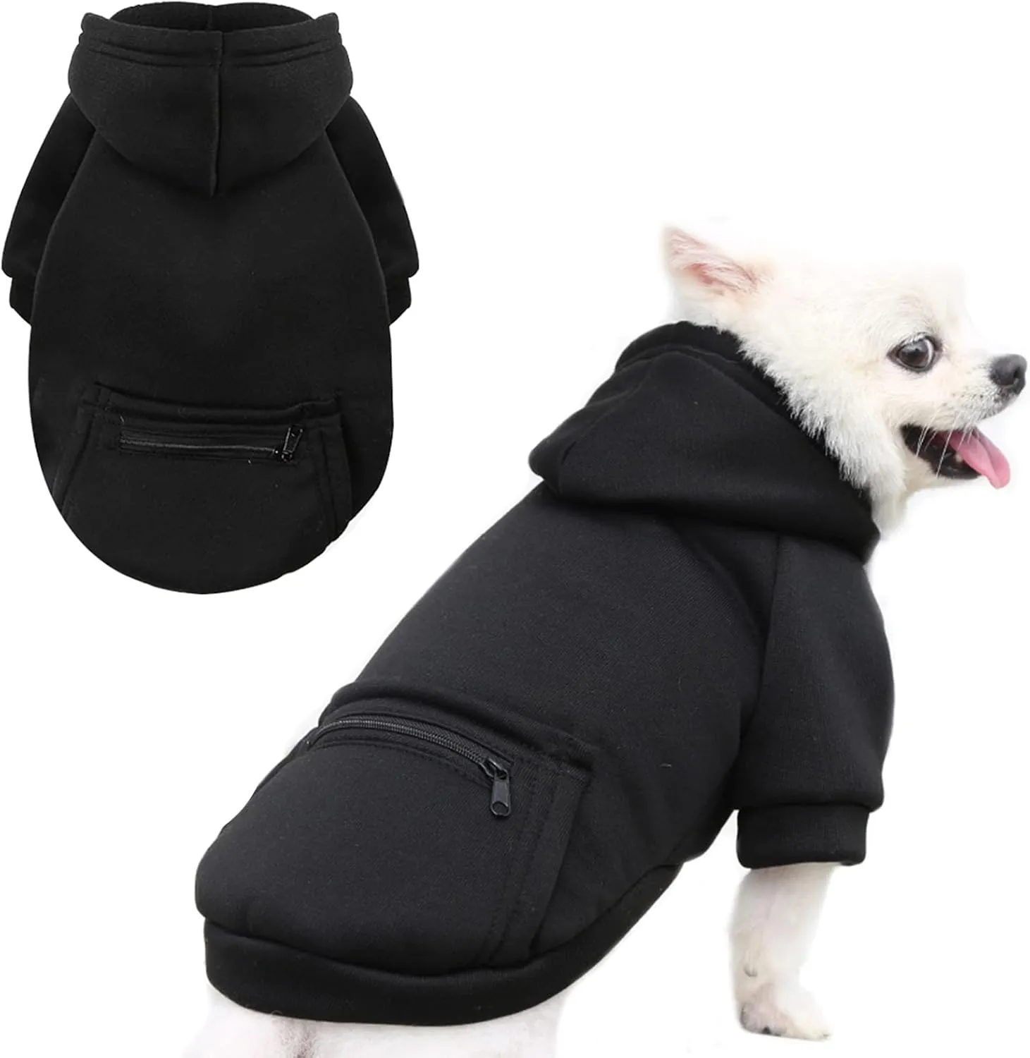 PETCARE Small Dog Hoodie Cat Sweater Black Warm Soft Fleece Sweatshirts with Pocket Fall Winter Puppy Sweaters Cat Clothes for Cats Only Chihuahua Yorkies French Bulldog Outfits Pet Hooded Costume