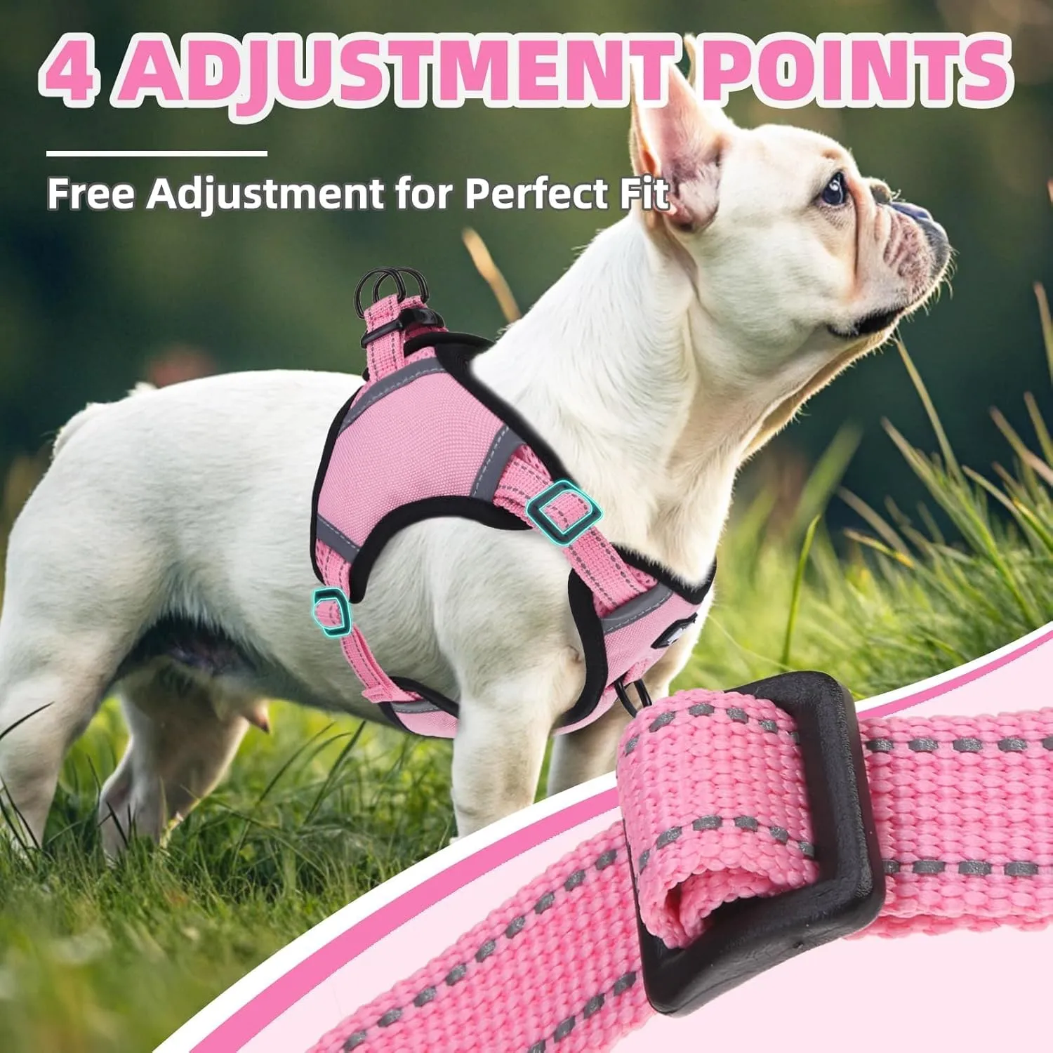 PUPTECK No Pull Dog Harness Small Medium Sized Dog, Adjustable Reflective Escape Proof Easy Control, Comfortable Soft Padded Step in Pet Vest Harness, Pink, M