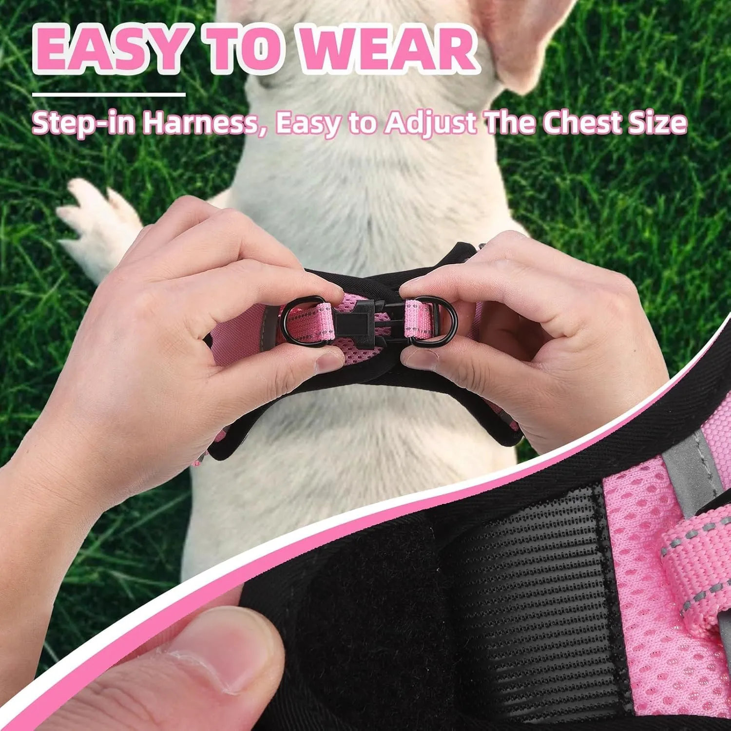 PUPTECK No Pull Dog Harness Small Medium Sized Dog, Adjustable Reflective Escape Proof Easy Control, Comfortable Soft Padded Step in Pet Vest Harness, Pink, M