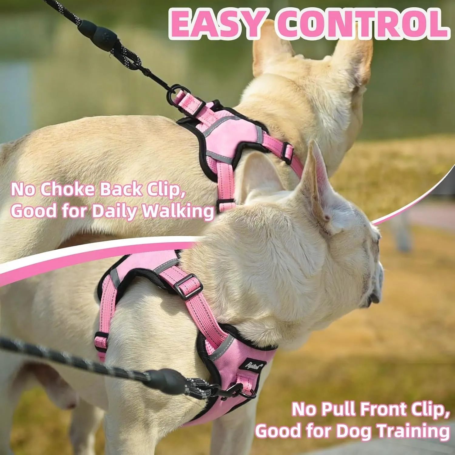 PUPTECK No Pull Dog Harness Small Medium Sized Dog, Adjustable Reflective Escape Proof Easy Control, Comfortable Soft Padded Step in Pet Vest Harness, Pink, M